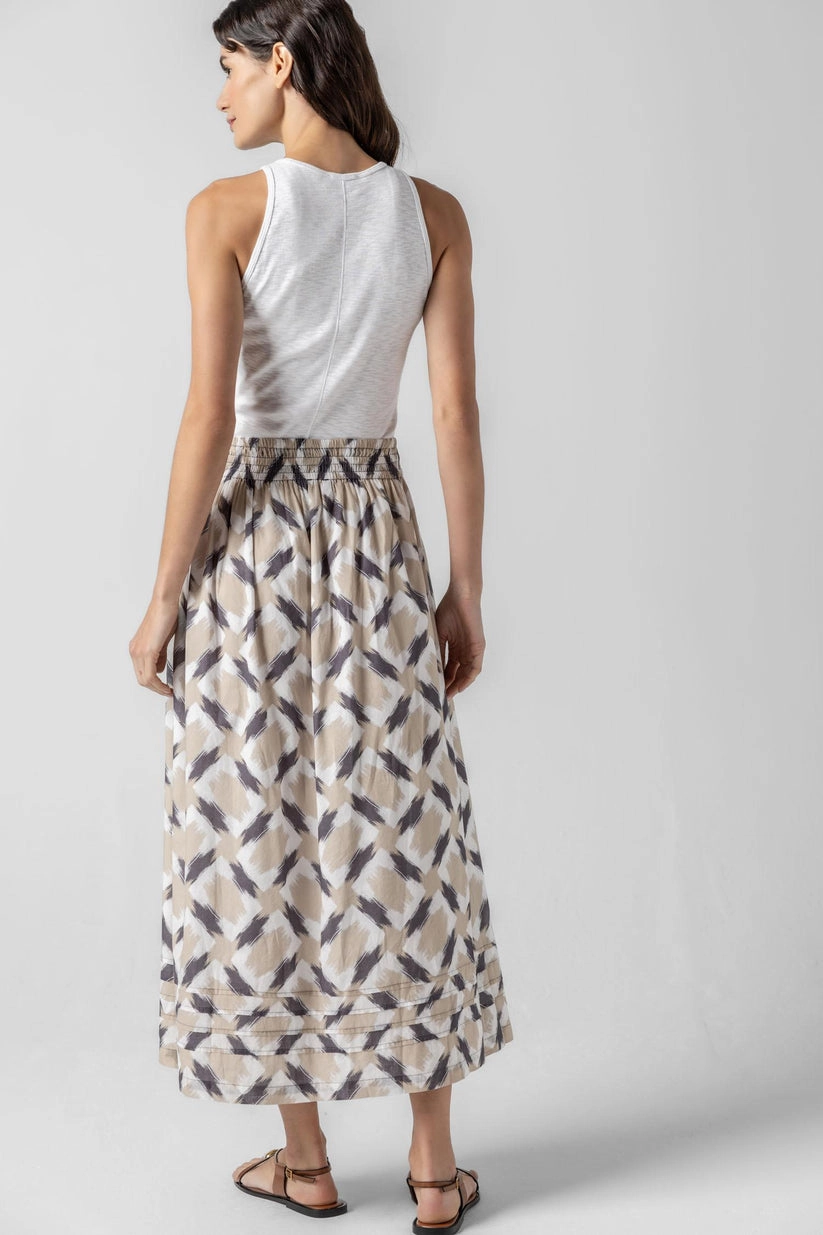 Stylist Pick Shirred Elastic Waist Skirt in Natural Ikat
