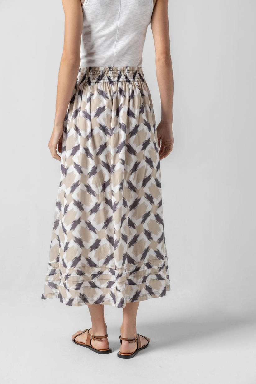 Vibe Shot Shirred Elastic Waist Skirt in Natural Ikat