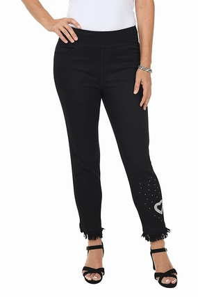 Sparkly Heart Frayed Denim Crop Pant Stay Flexible HighDensityWeave