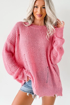 Drop Shoulder Ventilated Back Panel The Soft Life Signature 8 Solid Knit Pullover (Pink)