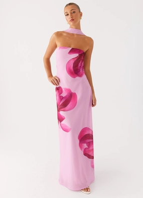 Scandi Light Contrasting Detail Prim Maxi Dress - Pastel Pink