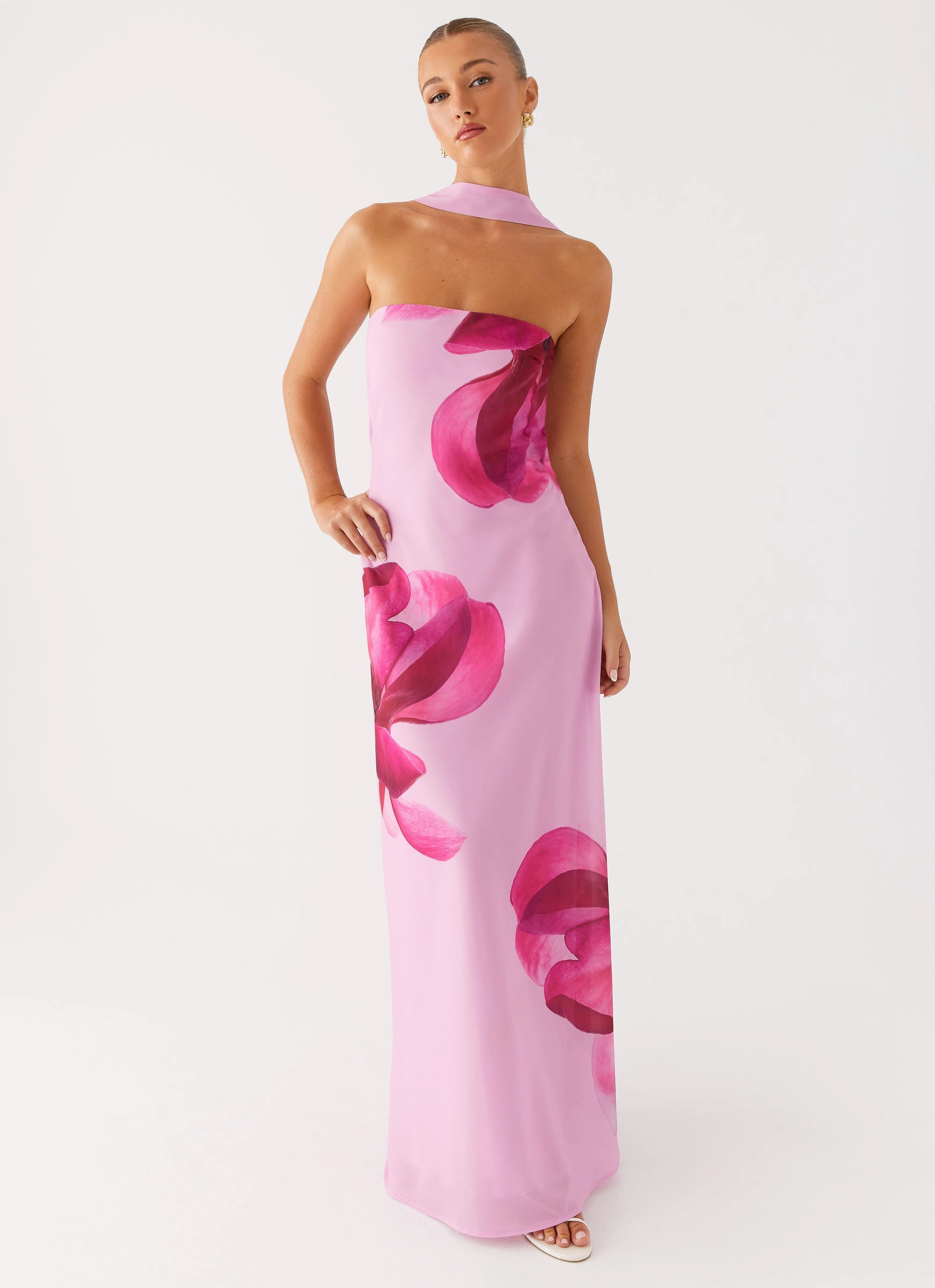 Scandi Light Contrasting Detail Prim Maxi Dress - Pastel Pink