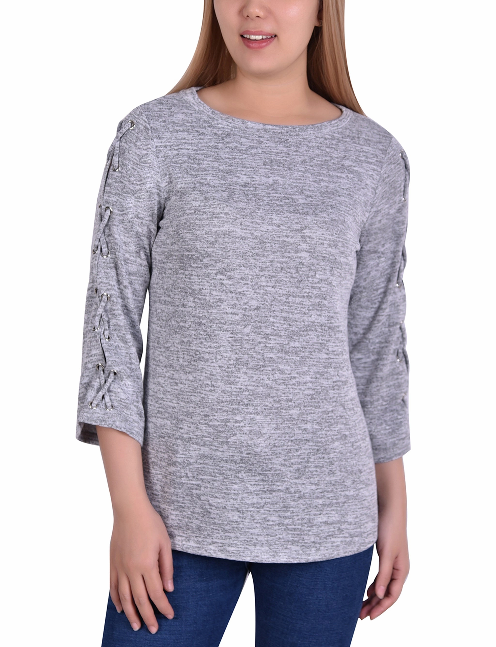 Stylish T-shirt Cooling Technology 3/4 Sleeve Top With Criss Cross And Grommets On Sleeve