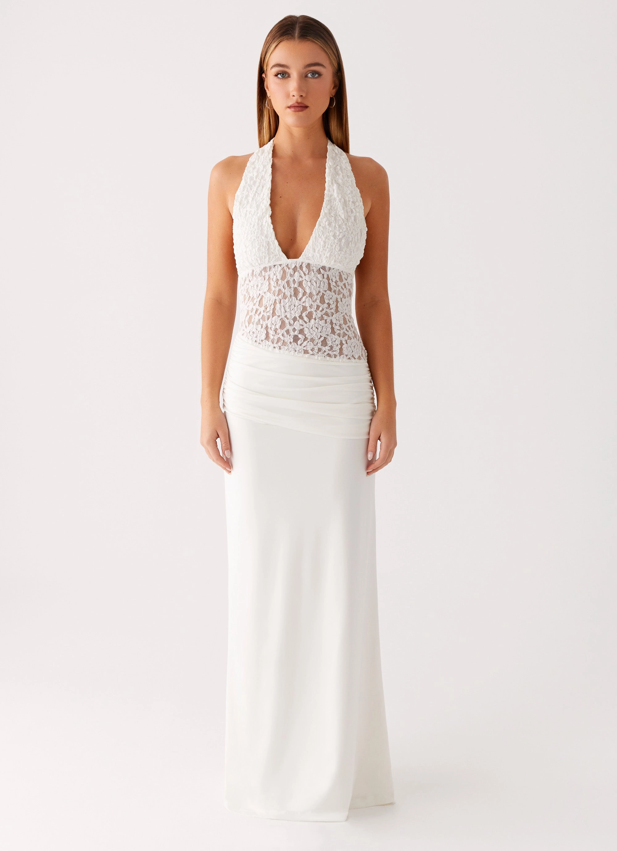 custom-fit Miri Halter Maxi Dress - Ivory