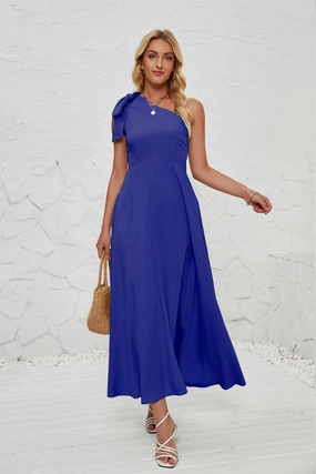 BOW ONE-SHOULDER BELTED DRESS_CWDMD1831 City Casual
