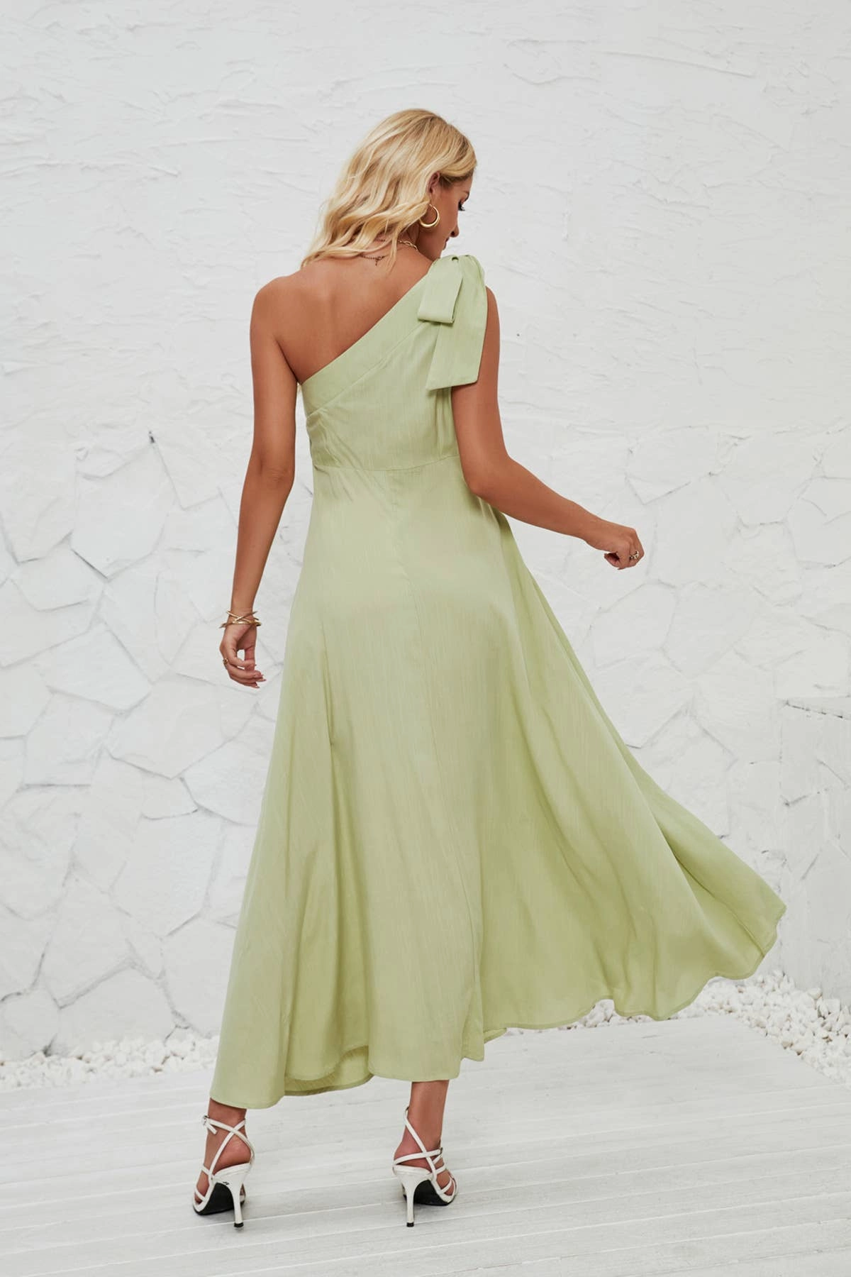Elegant Tailoring BOW ONE-SHOULDER BELTED DRESS_CWDMD1831