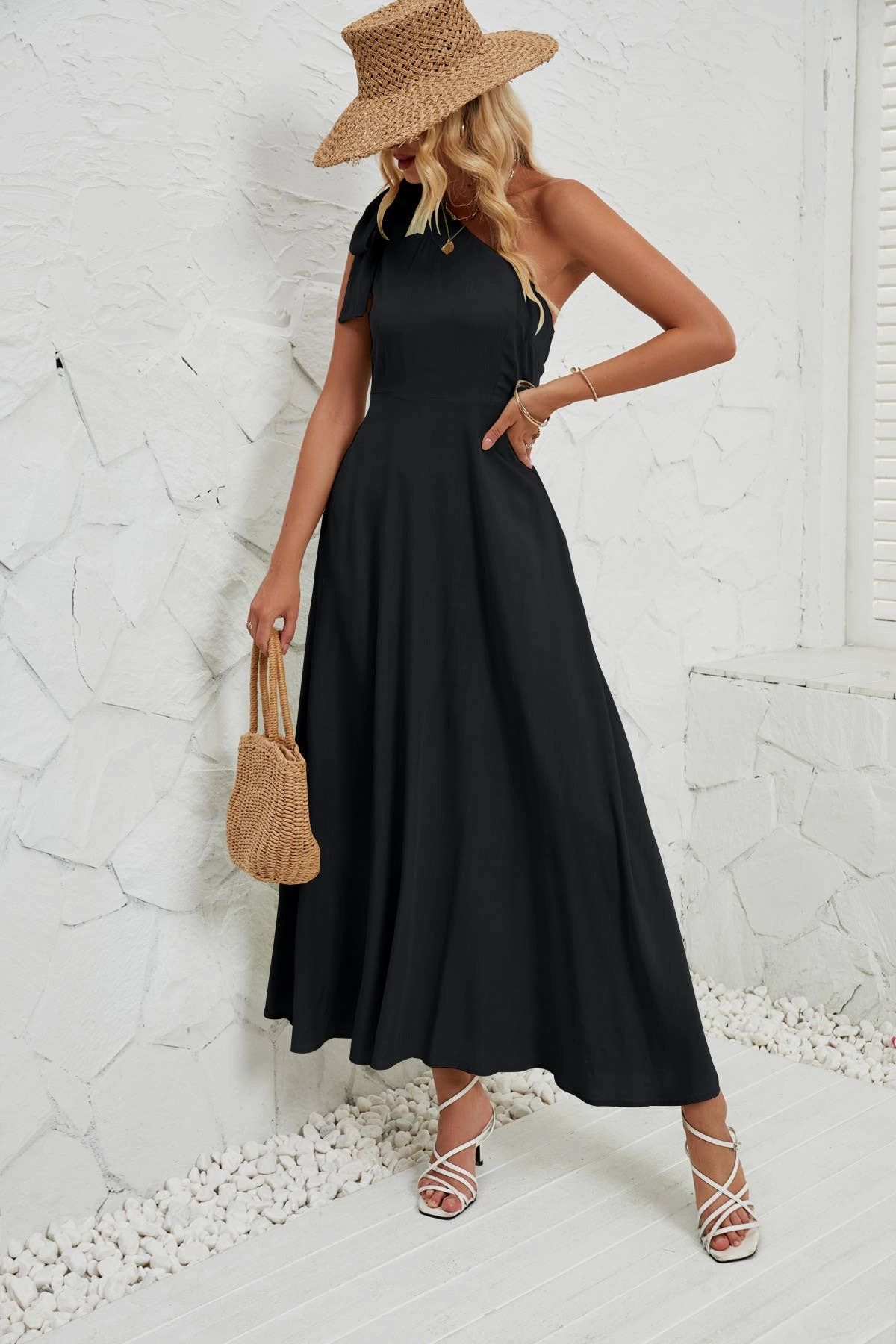Tie-dye Quiet Mood BOW ONE-SHOULDER BELTED DRESS_CWDMD1831