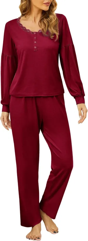 MISSKY Pajamas for Women Soft Comfy Pjs Set Button Up Lightweight Loungewear