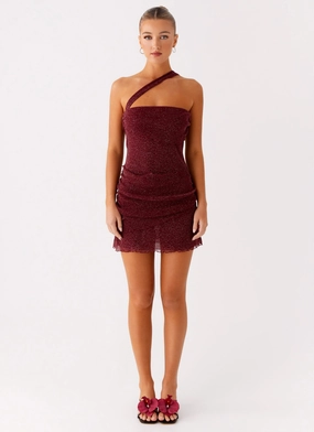 Misty Mesh Mini Dress - Maroon Flattering Cut Wear Church Proper