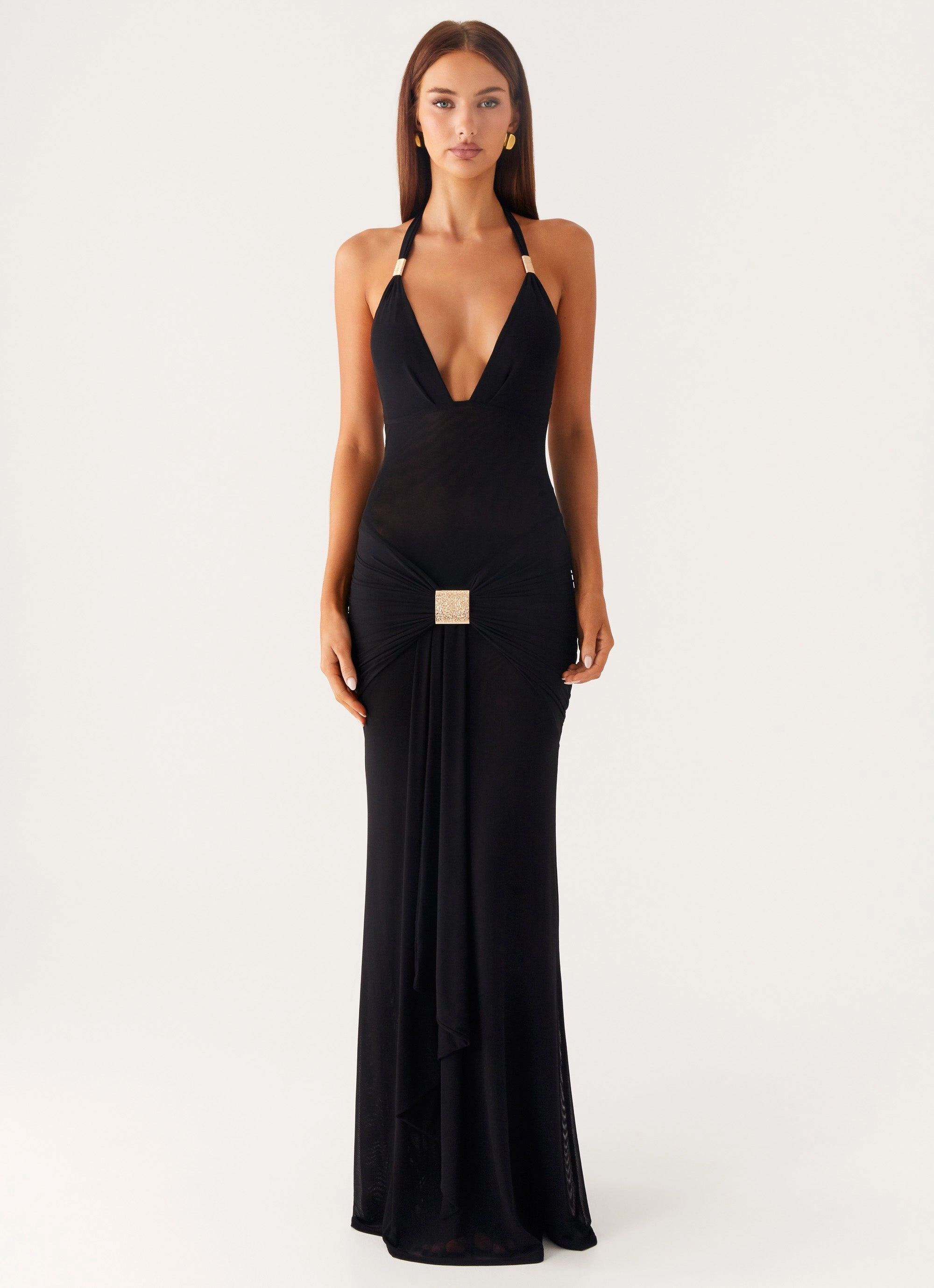 Miyah Halter Hardware Maxi Dress - Black Ankle-length