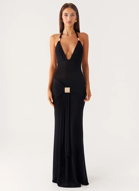 Miyah Halter Hardware Maxi Dress - Black Ankle-length