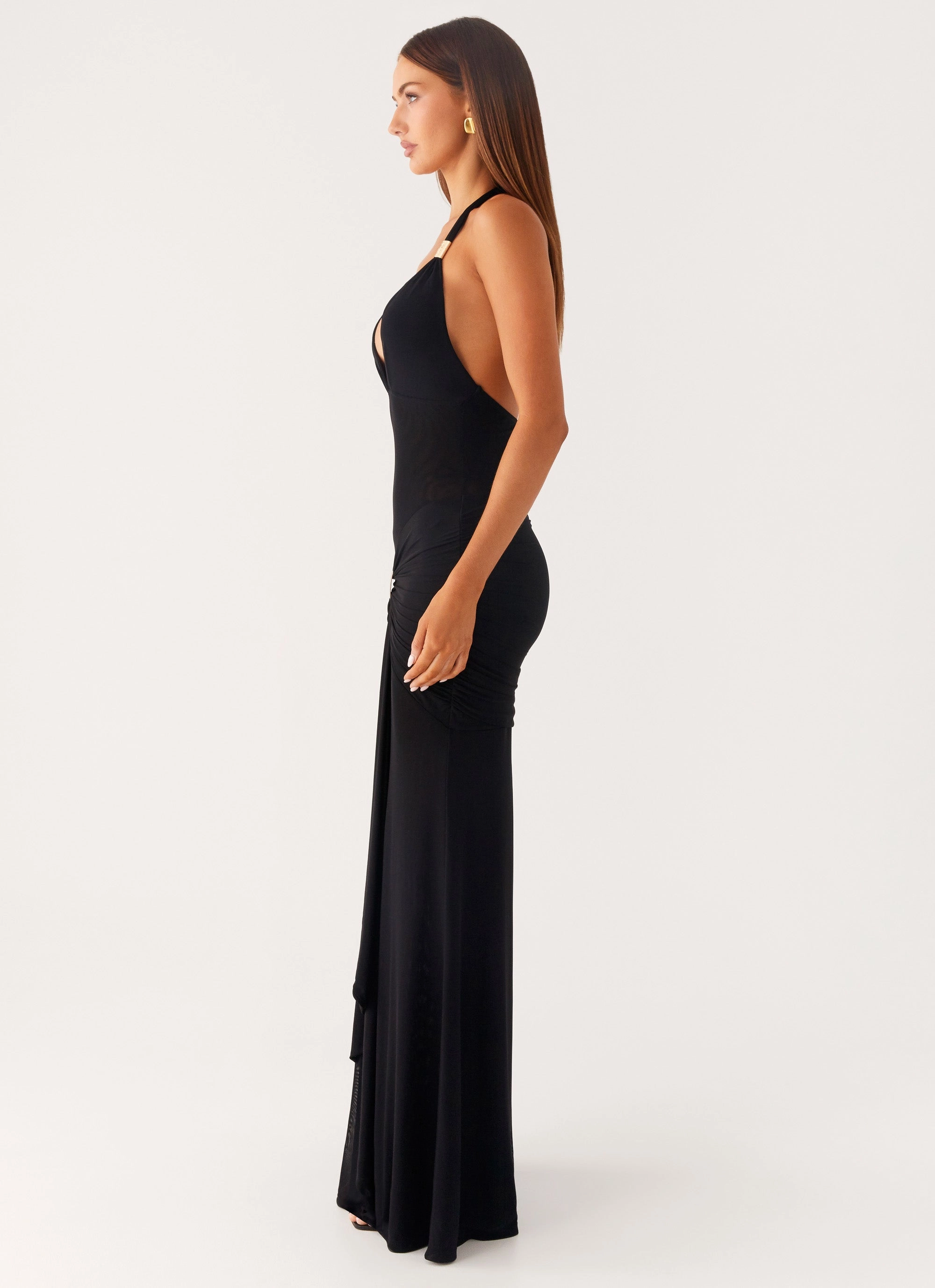 Relax Style Miyah Halter Hardware Maxi Dress - Black