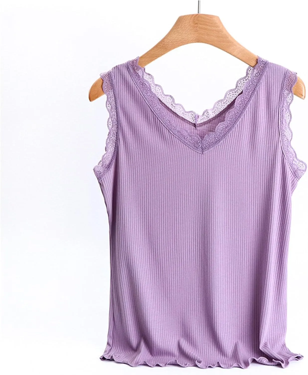 Modal Cotton Tank Top for Women Casual Soft Loose Summer V Neck Sleeveless Tee Sleep Shirts Lace Basic Lounge Tshirt