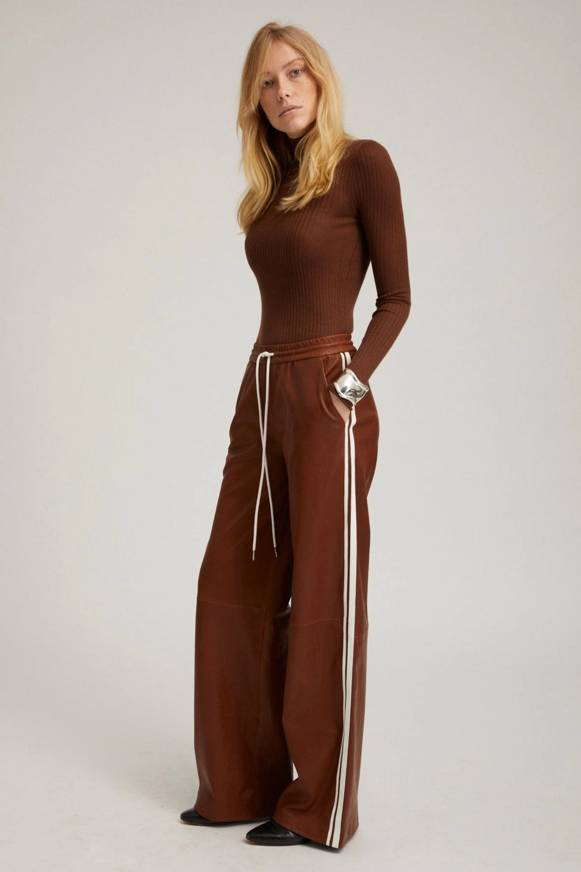 Acorn Leather Baggy Athletic Pants Secure Waistband