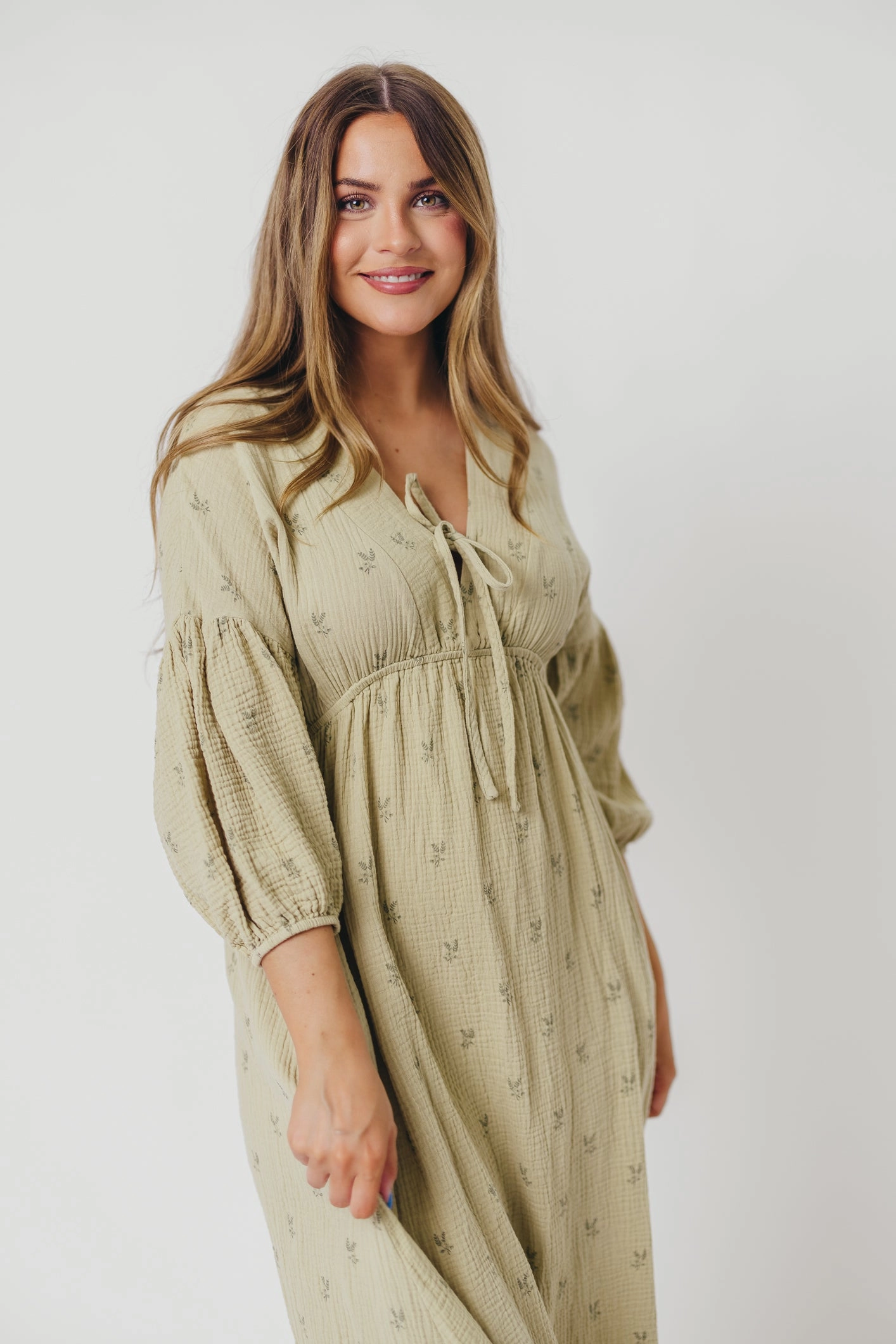Body Confidence Basic Cool Hunter 100% Cotton Gauze Midi Dress in Thyme/Sage Foliage - Bump Friendly & Inclusive Sizing (XS-3XL)