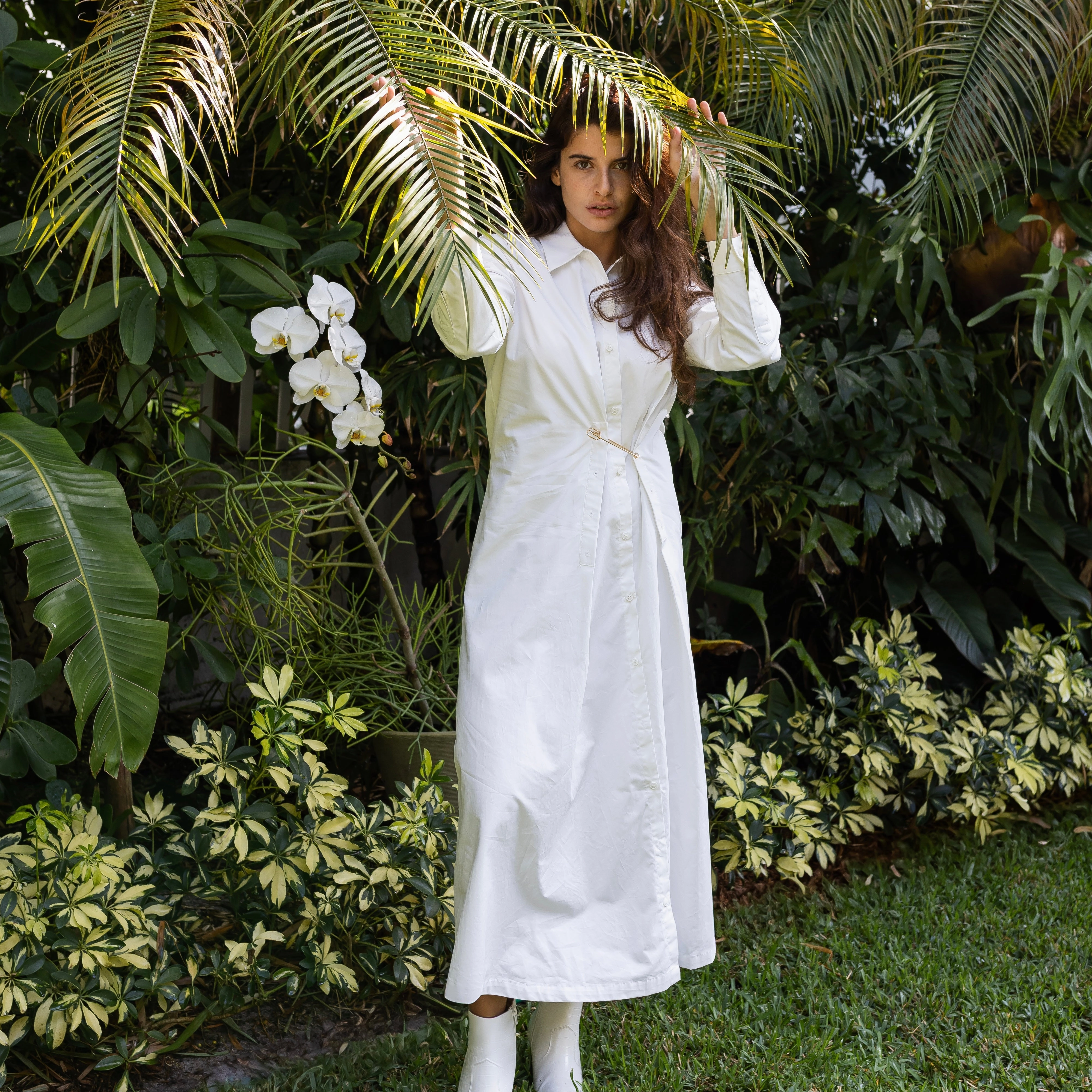 Smart Tones Overlay Pin Dress | White [Final Sale]