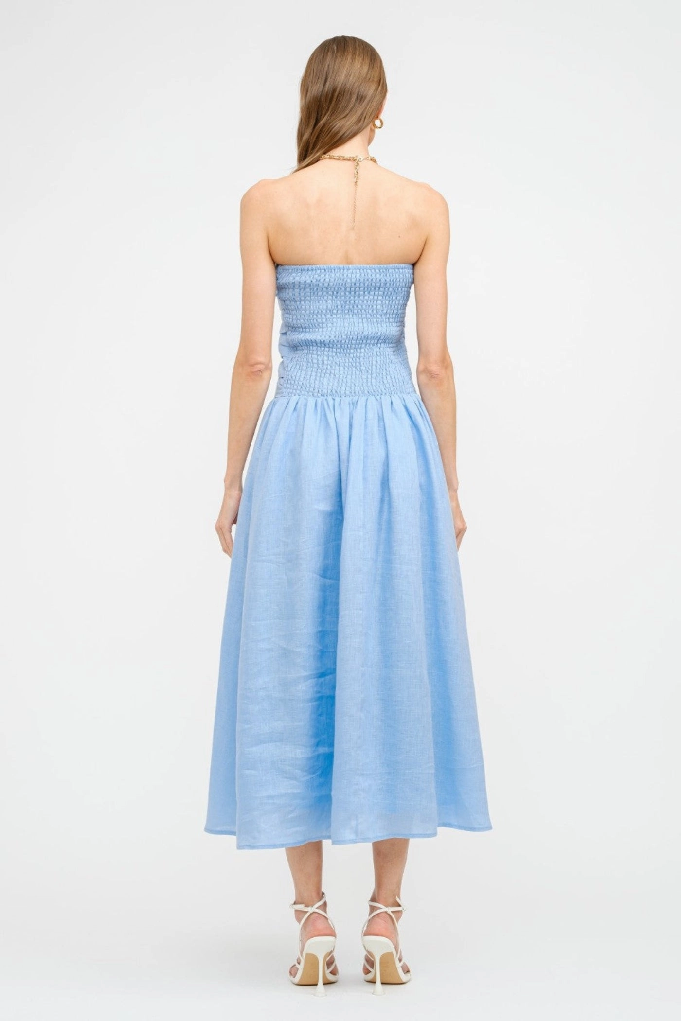 PENELOPE LINEN STRAPLESS MIDI DRESS Sharp Style