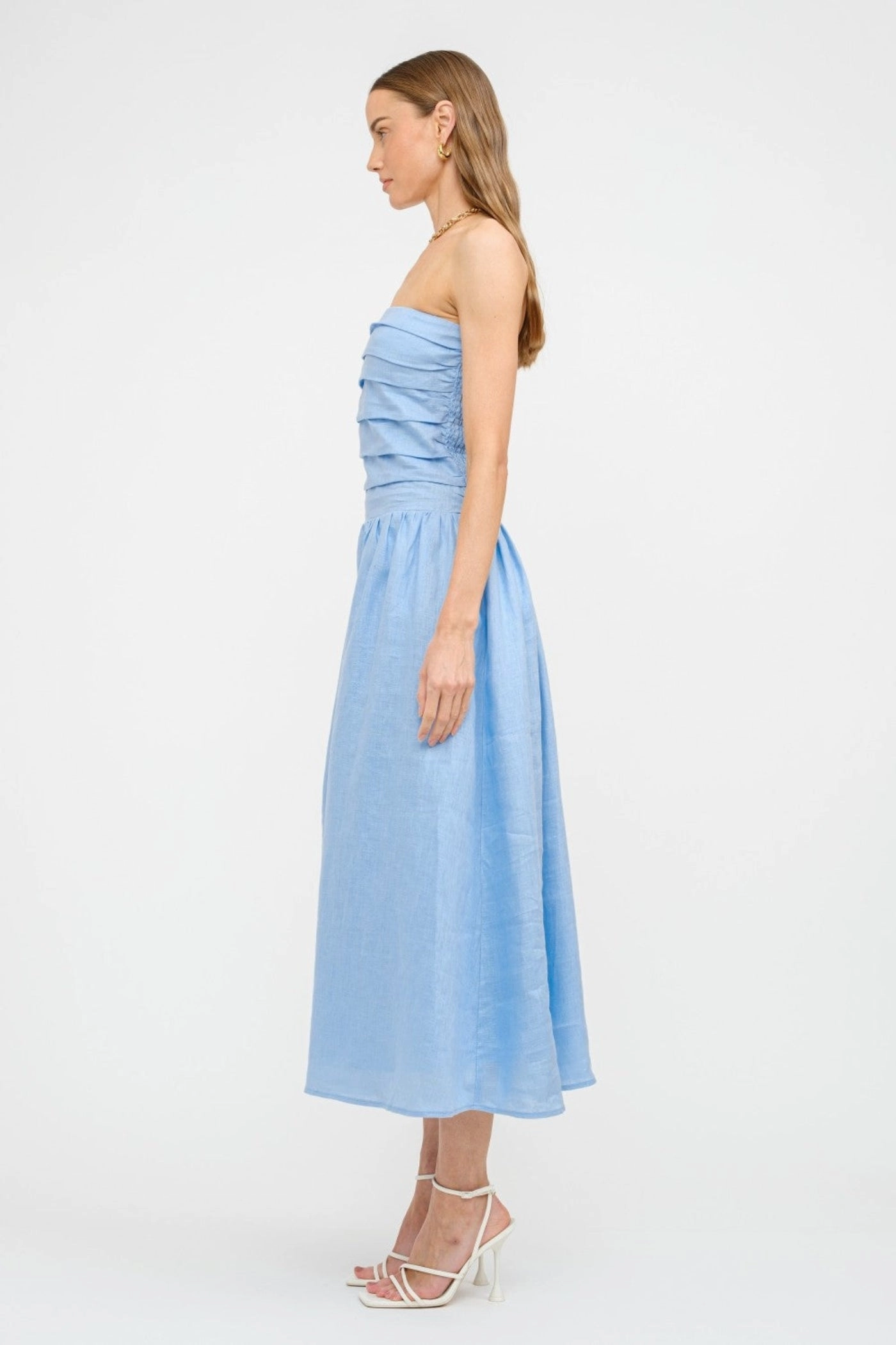 PENELOPE LINEN STRAPLESS MIDI DRESS Feminine Movement