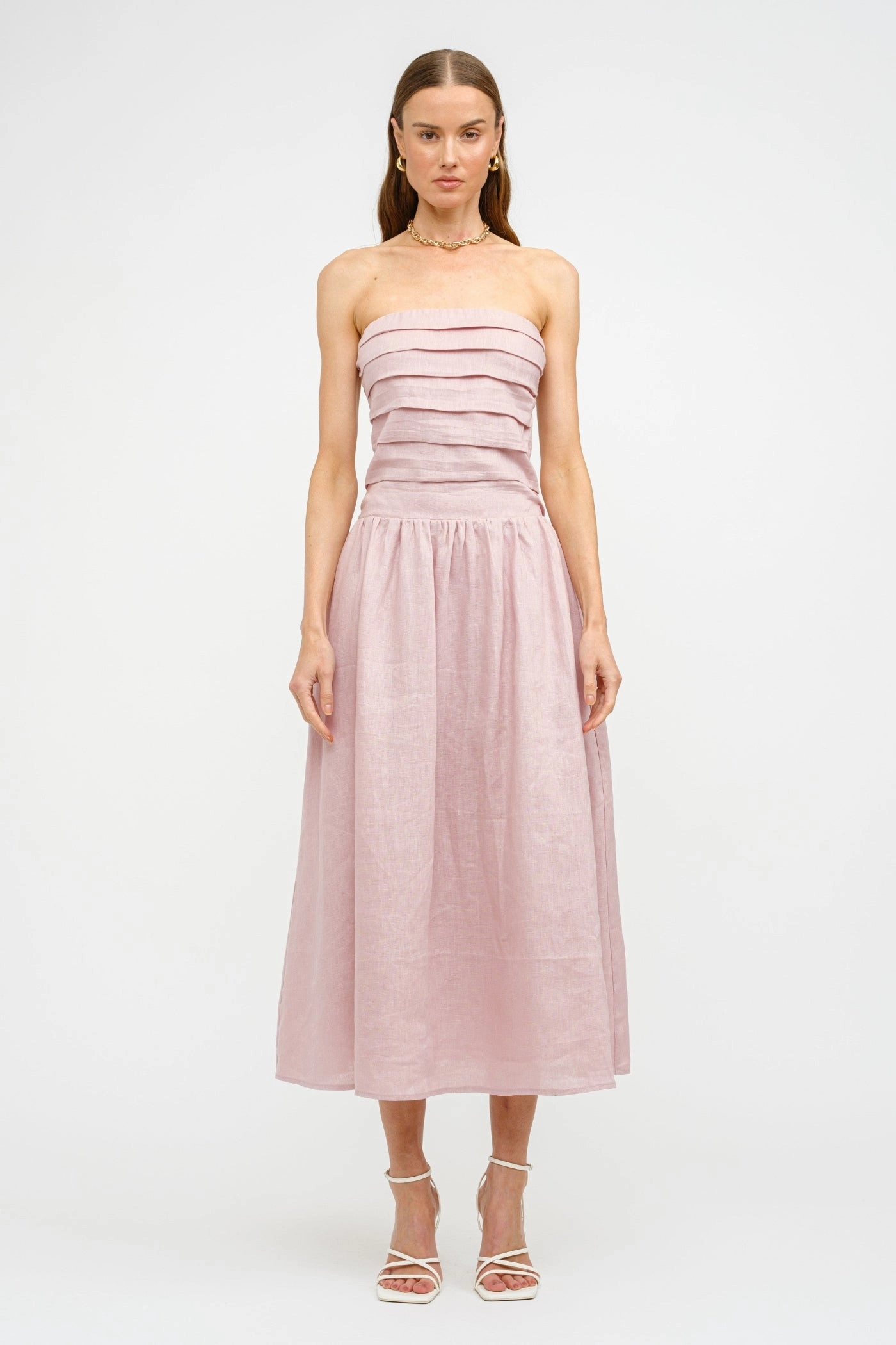 summer breeze PENELOPE LINEN STRAPLESS MIDI DRESS