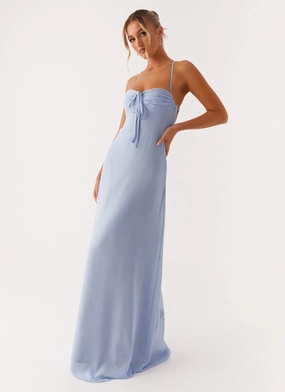 Sharp Profile Clasp-Closure Aveline Bustier Maxi Dress - Blue