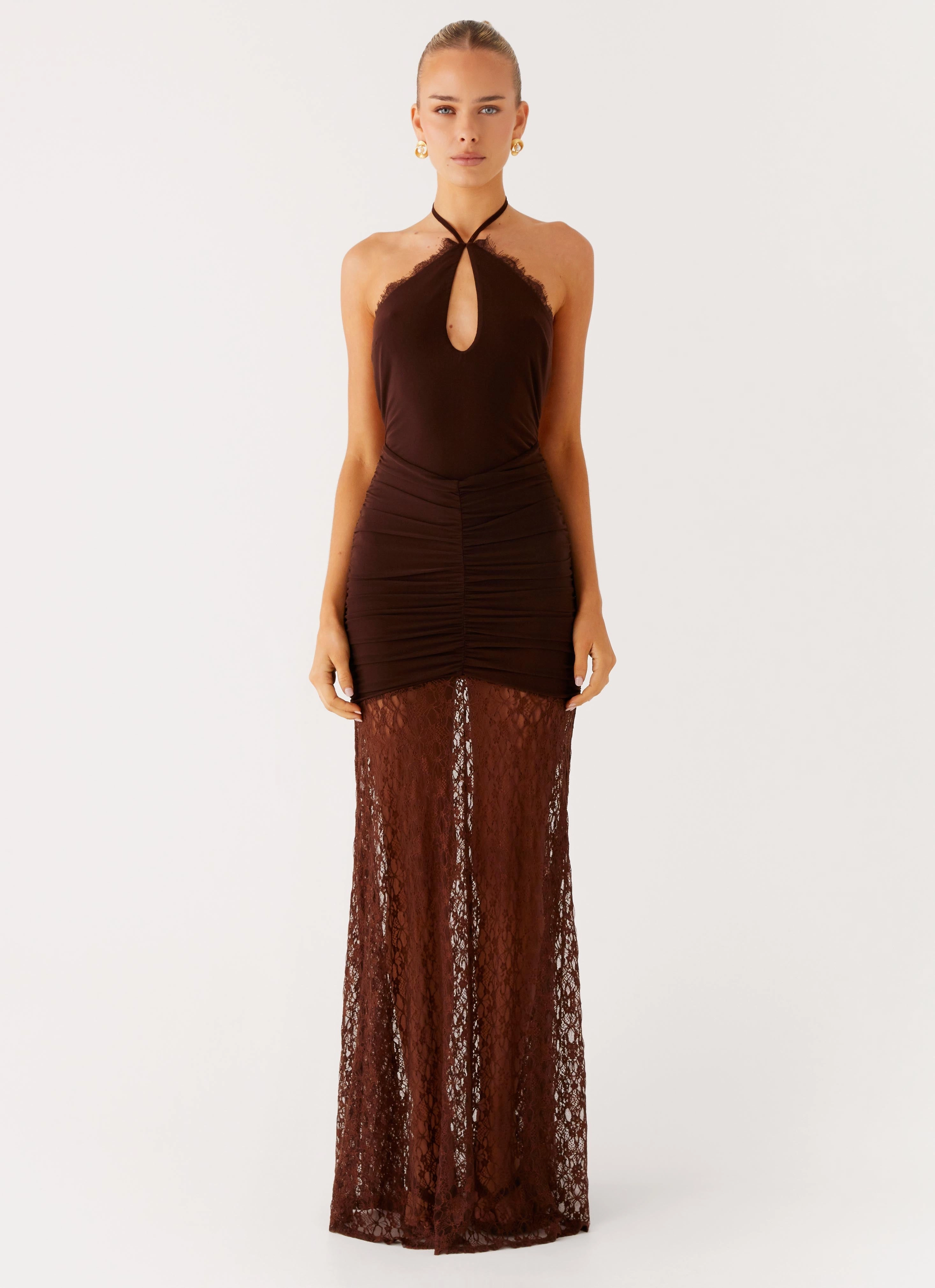 Geometric-pattern Somber Maxi Dress - Chocolate