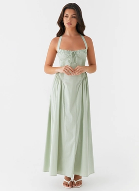 Olenna Halterneck Midi Dress - Sage Slim-fit Sleeve Light