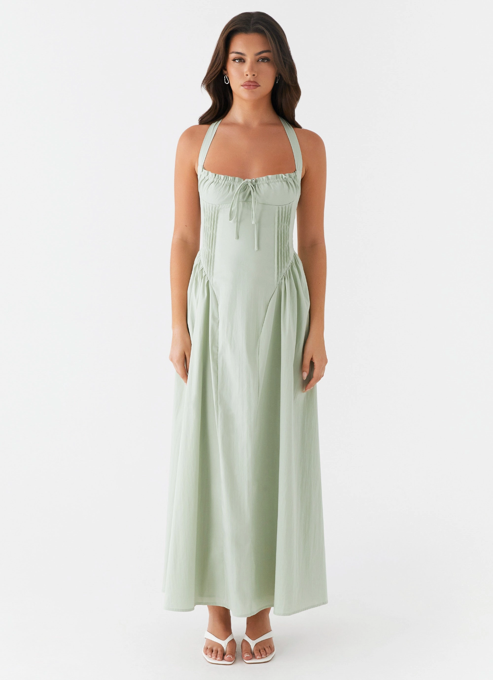 Vibrant color Skin Hug Olenna Halterneck Midi Dress - Sage