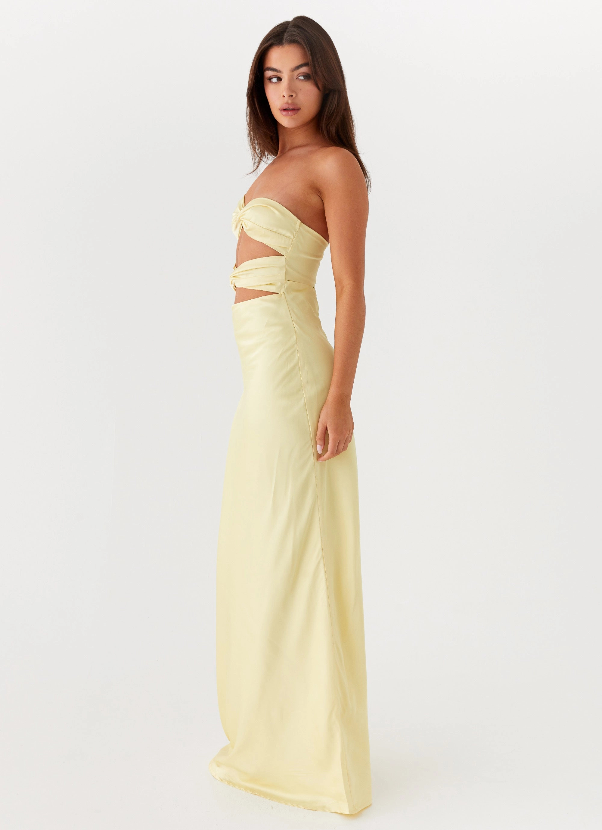 Asymmetric-Neck Tianna Strapless Maxi Dress - Yellow
