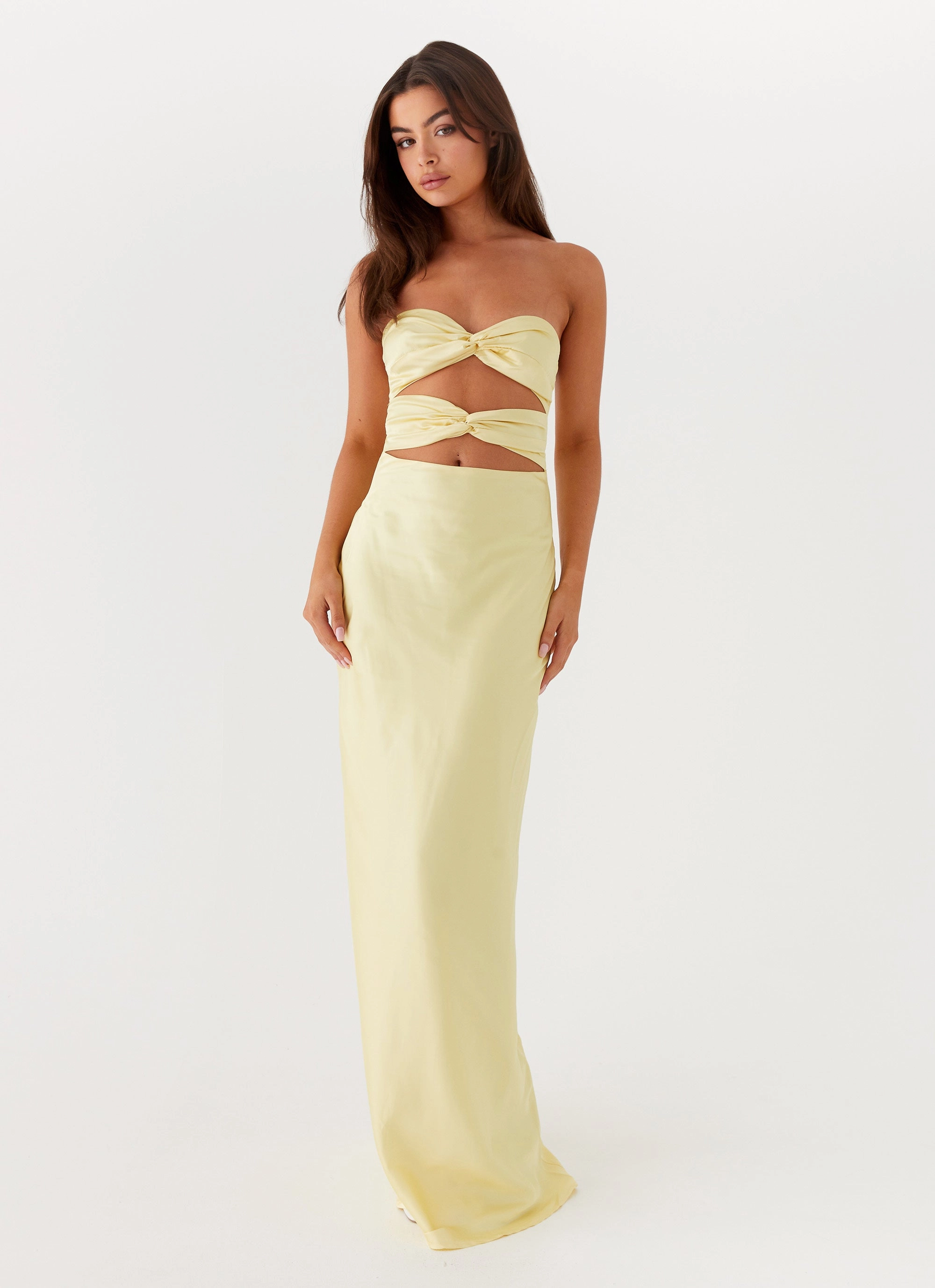 Elegant Flow Chilly Day Layers Tianna Strapless Maxi Dress - Yellow