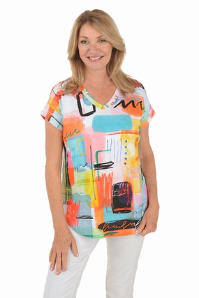 Modernist V-Neck Short Sleeve Tee Flexible Knit Blend
