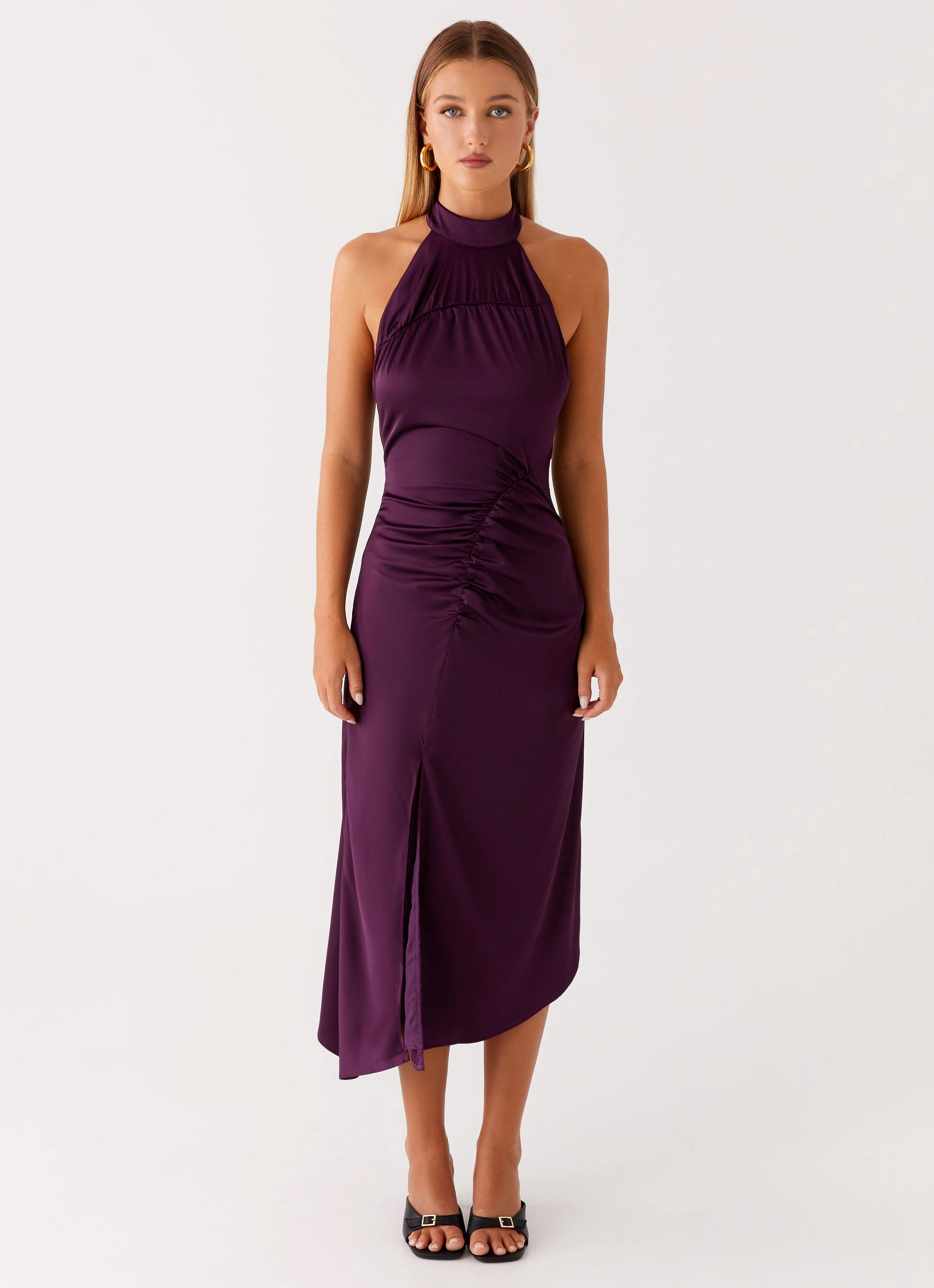 Casta Halterneck Midi Dress - Plum Grace Glow Comfortable Fashion