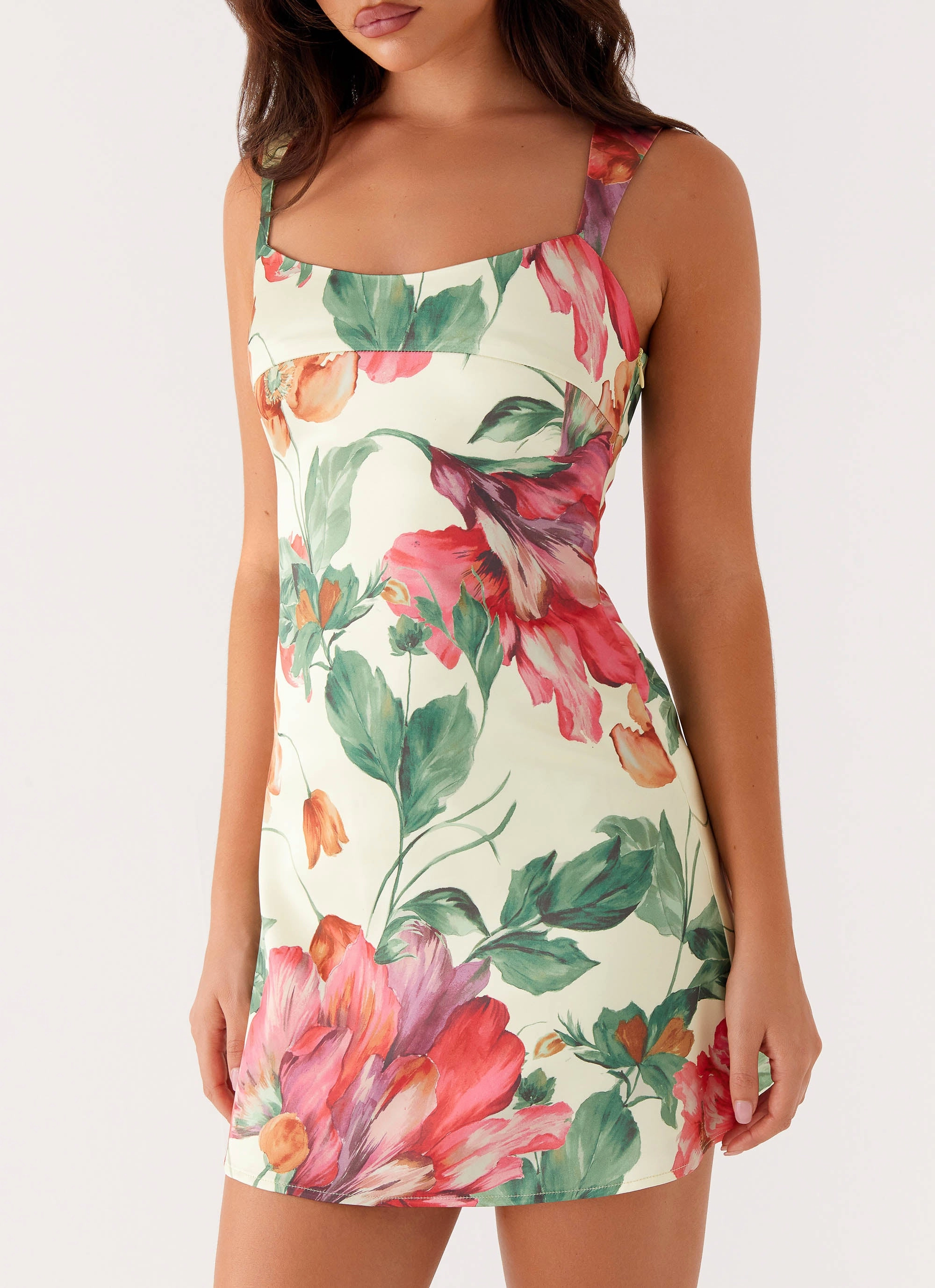 Odette Satin Mini Dress - Yellow Floral Daily Movement