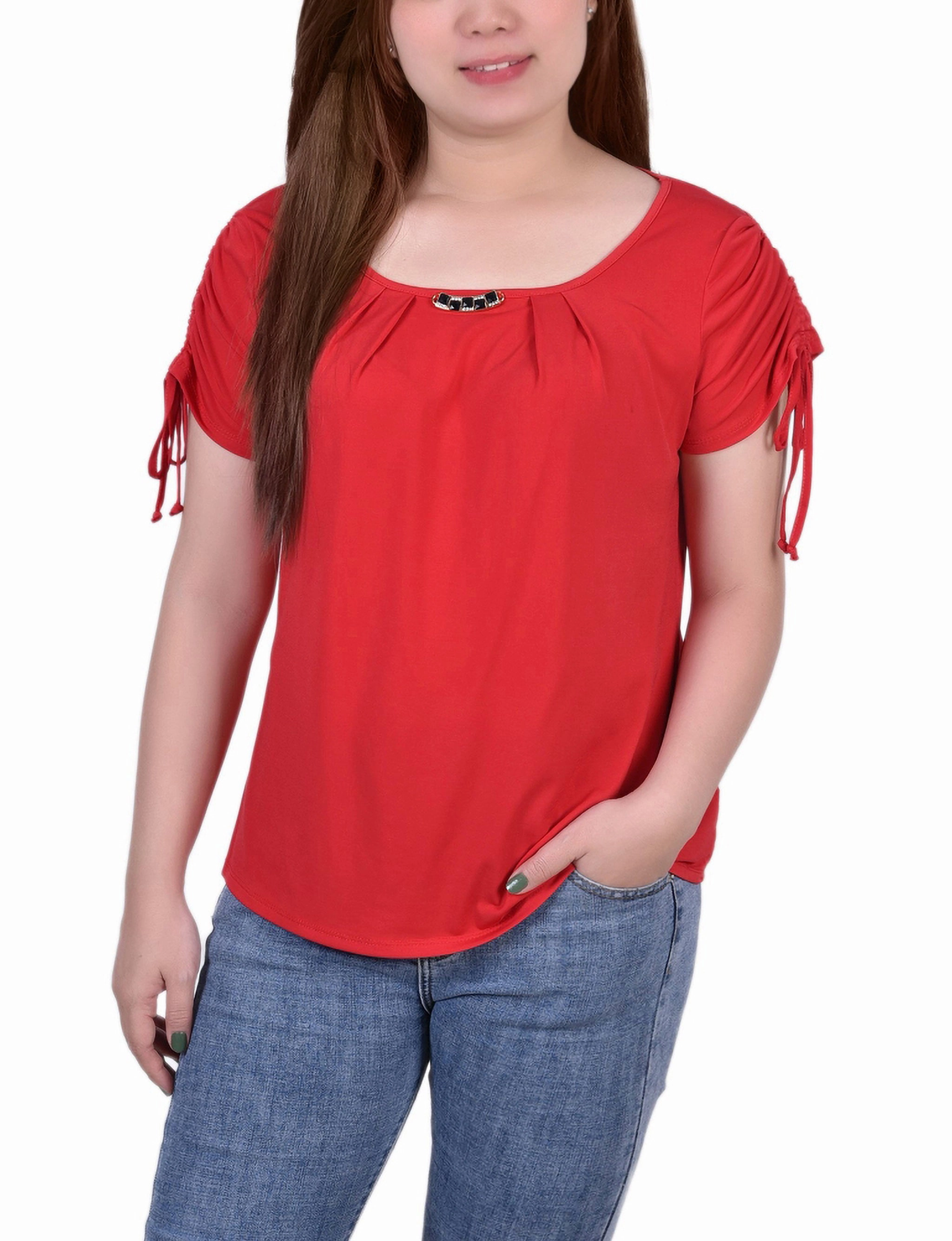 Short Ruched Sleeve Top With Pleats HiddenVentilationPockets