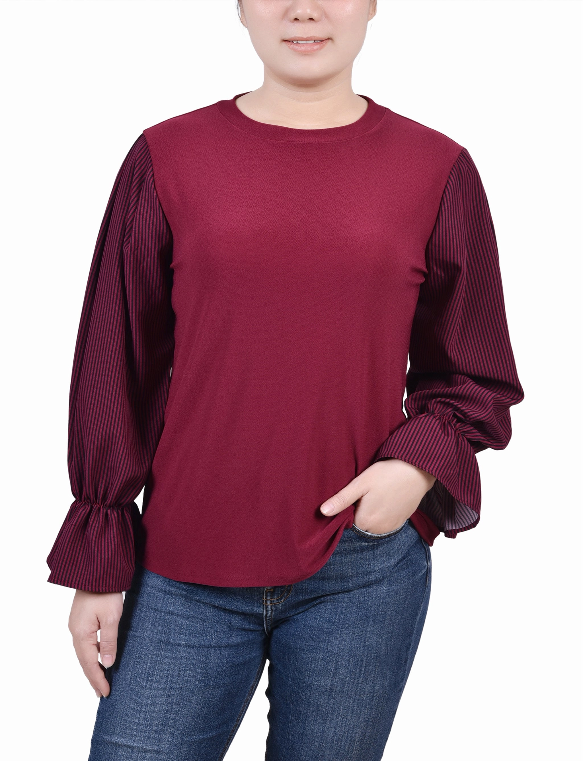 Modern Design Petite Long Sleeve Top With Printed Sleeves