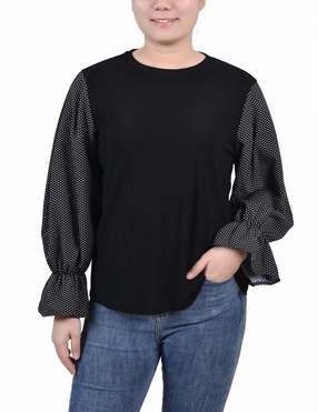 Durable Double Stitching Petite Long Sleeve Top With Printed Sleeves