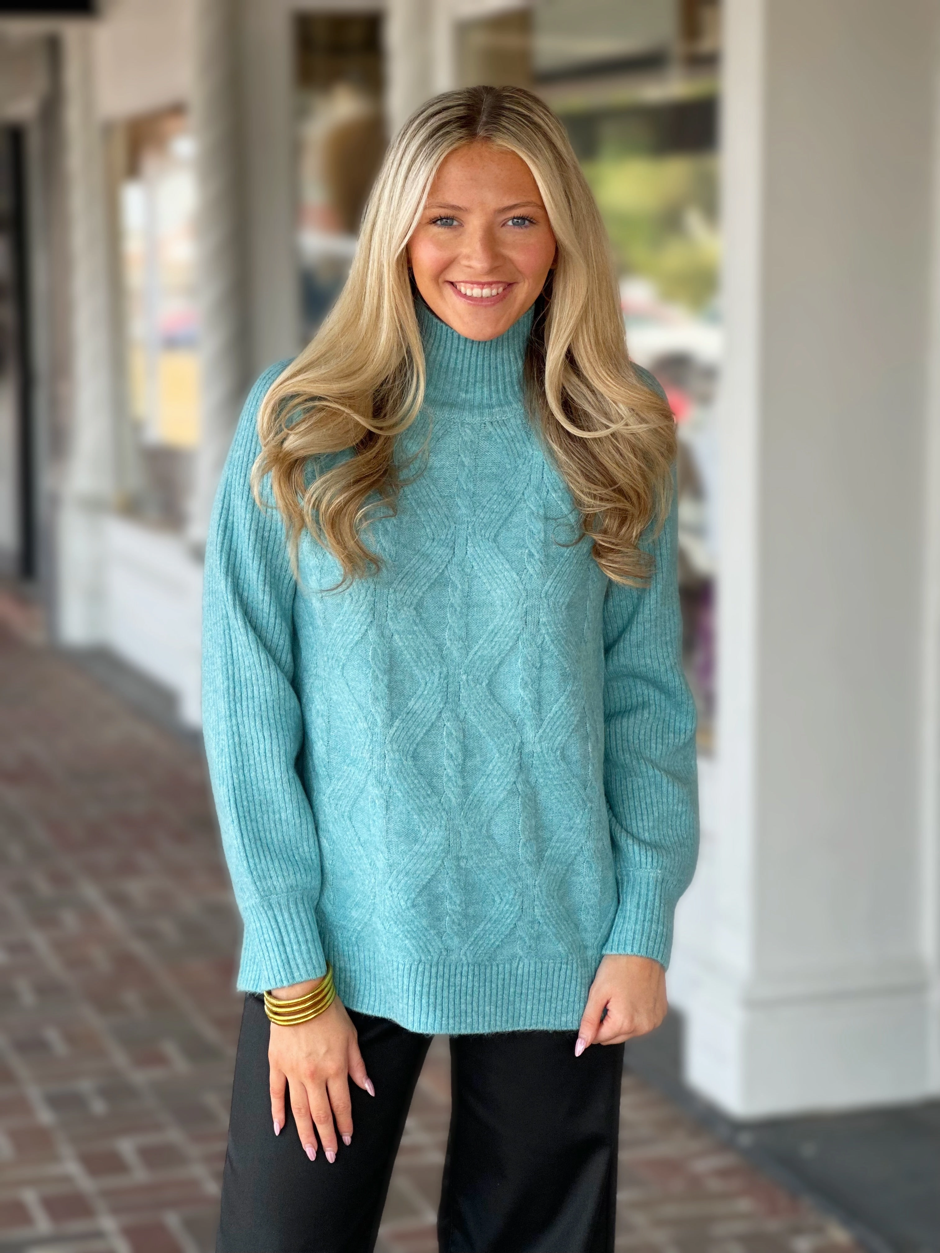 Casual Blouse Thermochromic Color Shift Tech Tribal Mock Neck Sweater in Mist Blue