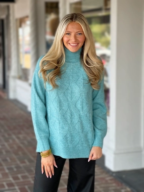 Casual Blouse Thermochromic Color Shift Tech Tribal Mock Neck Sweater in Mist Blue
