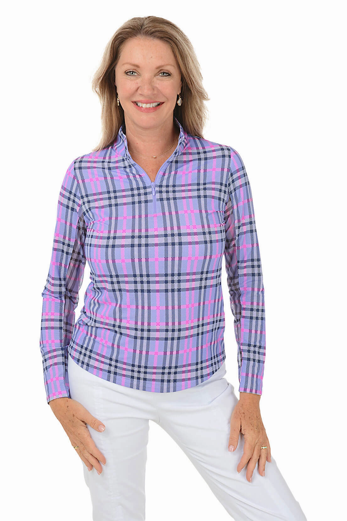 Lavender Judith Plaid UPF50  Sun Shirt Flatlock Stitching Technique WindproofBarrierTechnology