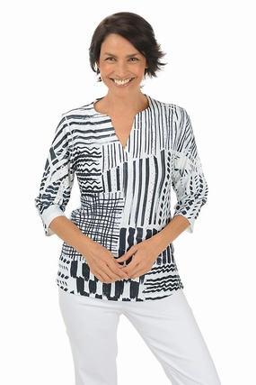 Non Irritating Label Summer Wardrobe Bold Lines High-Low Eyelet Top