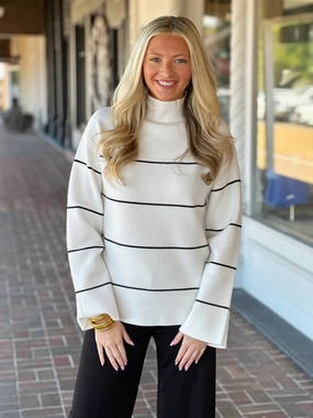Vintage Shirt Charlie B Yarn Dyed Striped Ecru Sweater