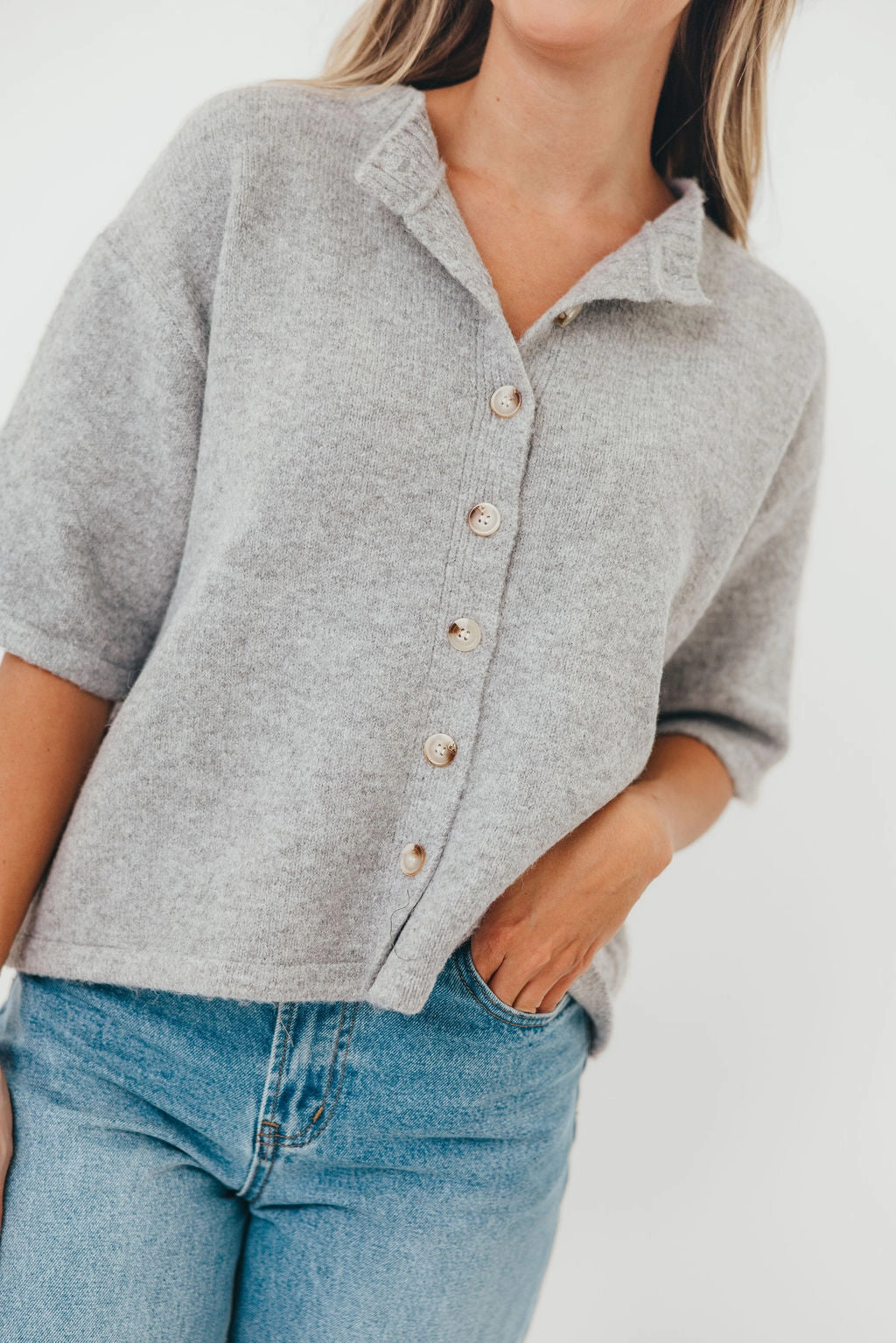 Davina Button-Up Sweater in Heather Grey NoiseReduciting Zipper