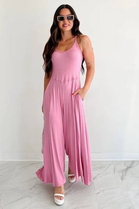 MultiPanel Design Cloud Naps Sleeveless Cross Back Jumpsuit (Pink)