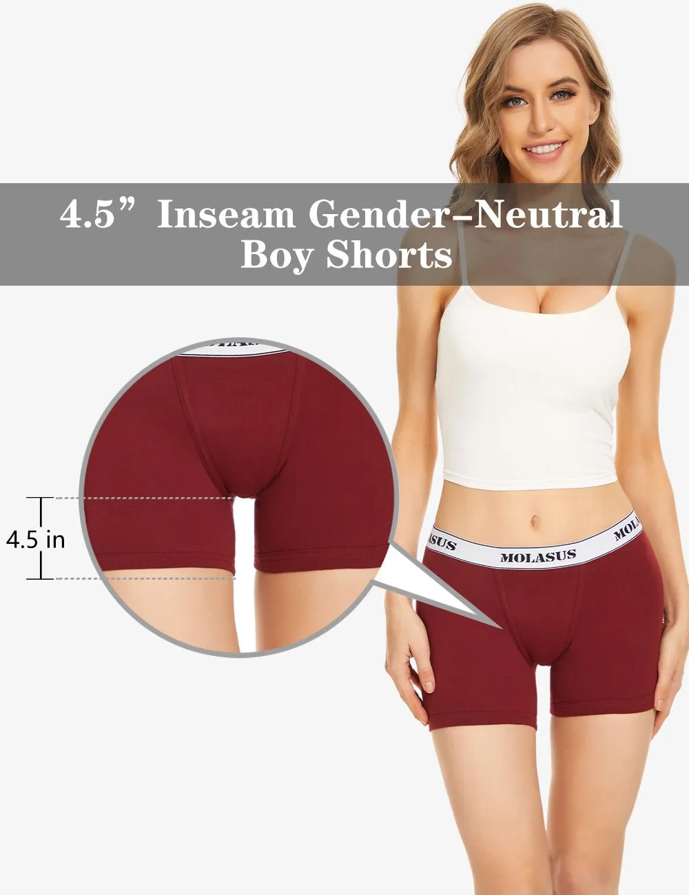 Molasus 4.5" Inseam Womens Cotton Boxer Briefs Underwear Boy Shorts Panties