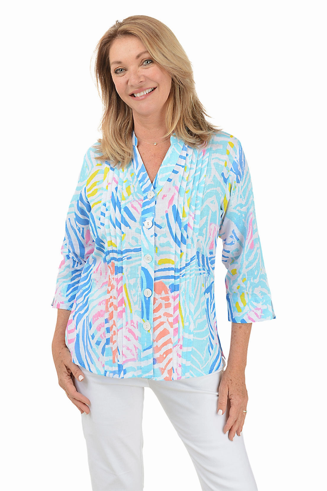 Petite Wendy Pleated Button-Front Shirt stain resistant coating