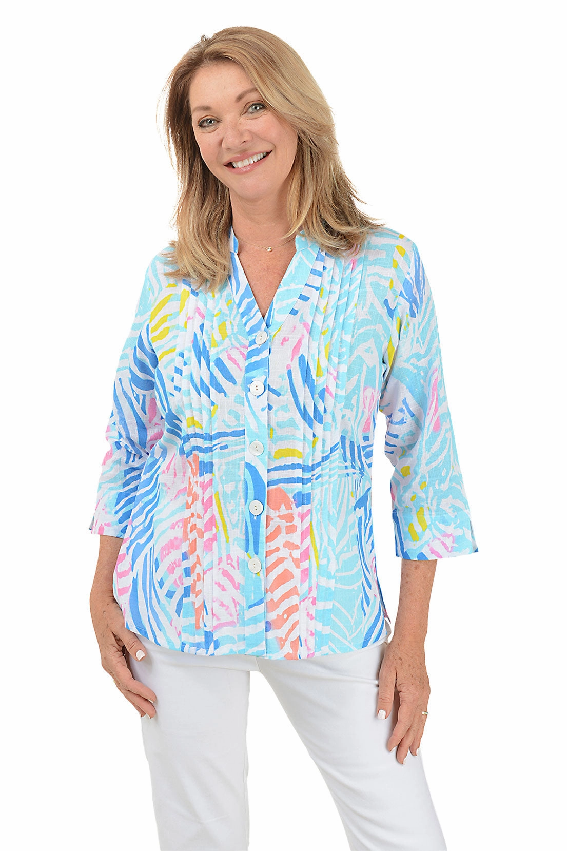 Petite Wendy Pleated Button-Front Shirt EcoCertified Reversible Layering Tech