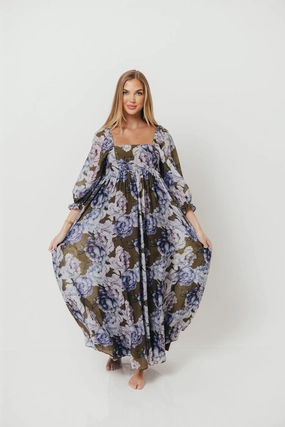 Mona Maxi Dress in Olive/Blue Floral - Bump Friendly *9/30 PRE-ORDER* Romantic Vibes Year Round