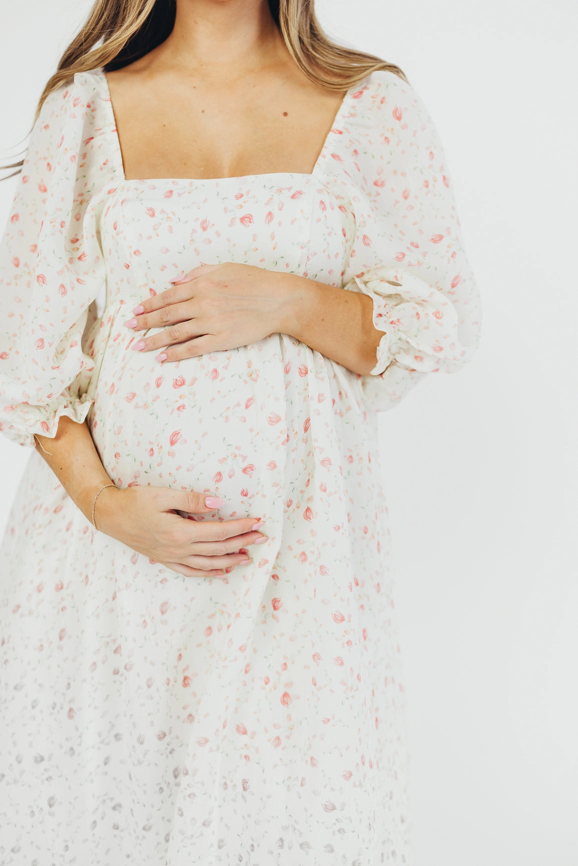 Daywear Mood Mona Maxi Dress with Smocking in Ivory Floral - Bump Friendly & Inclusive Sizing (S-2XL)