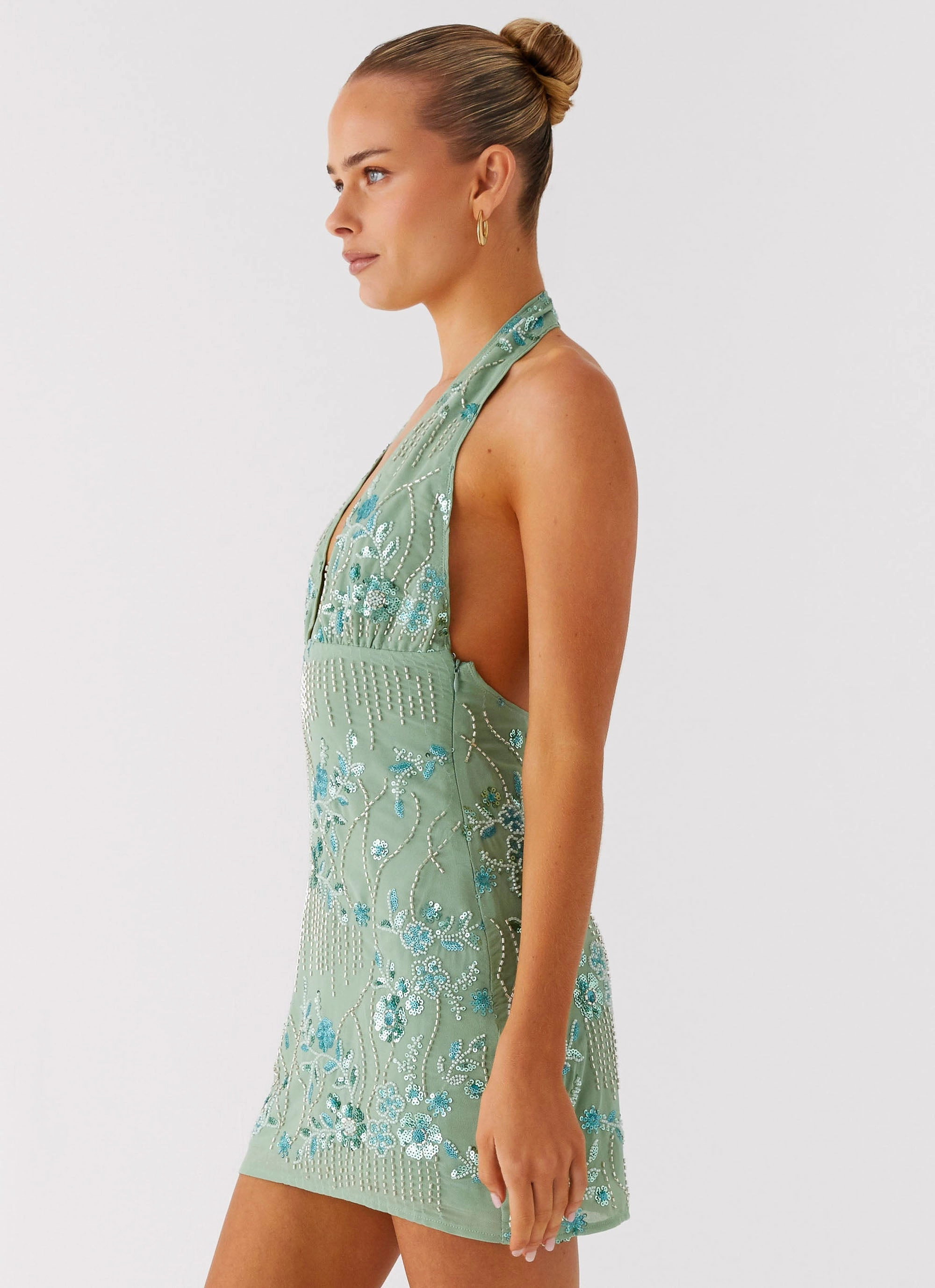 Floral design Monet Beaded Mini Dress - Mint