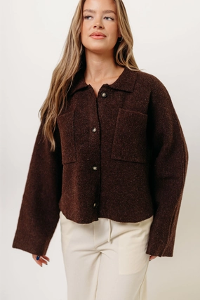 Airflow Ventilation Zones Monica Collared Button-Down Sweater in Brown