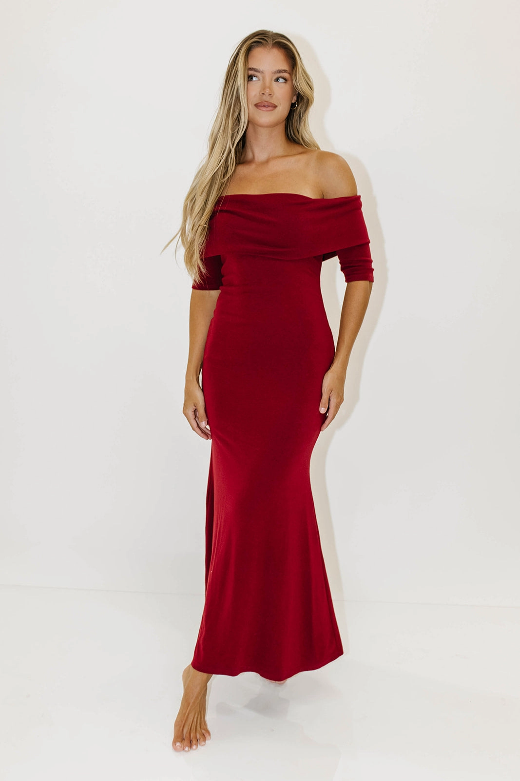 Monroe Half Sleeve Maxi Dress in Red - Bump Friendly Perfect Shape Tailored Comfort